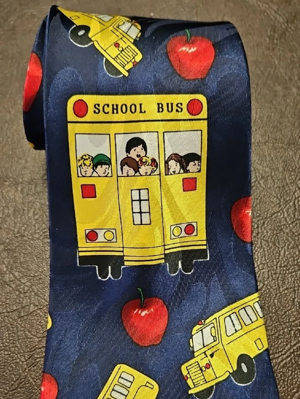 Fratello Navy School Bus and Apple Kids Back to School Tie
